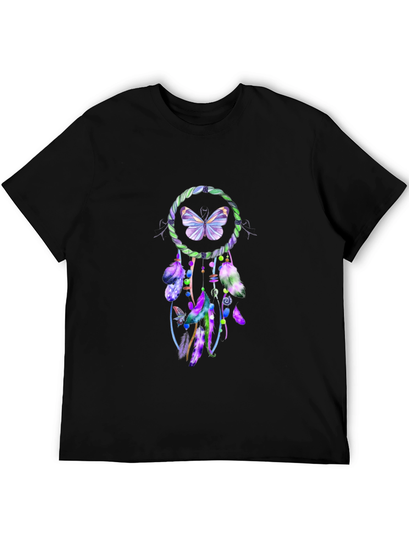 Camiseta Negra con Diseño Atrapasueños Mariposa