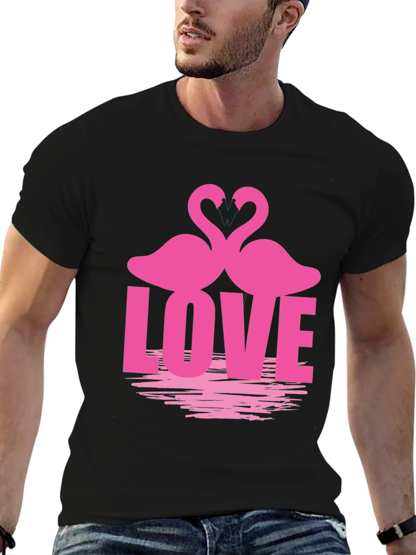 Camiseta Negra Amor Flamencos San Valentín