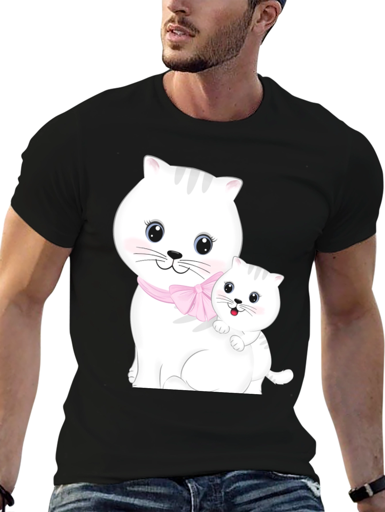 Camiseta Negra con Diseño de Gatos Adorables