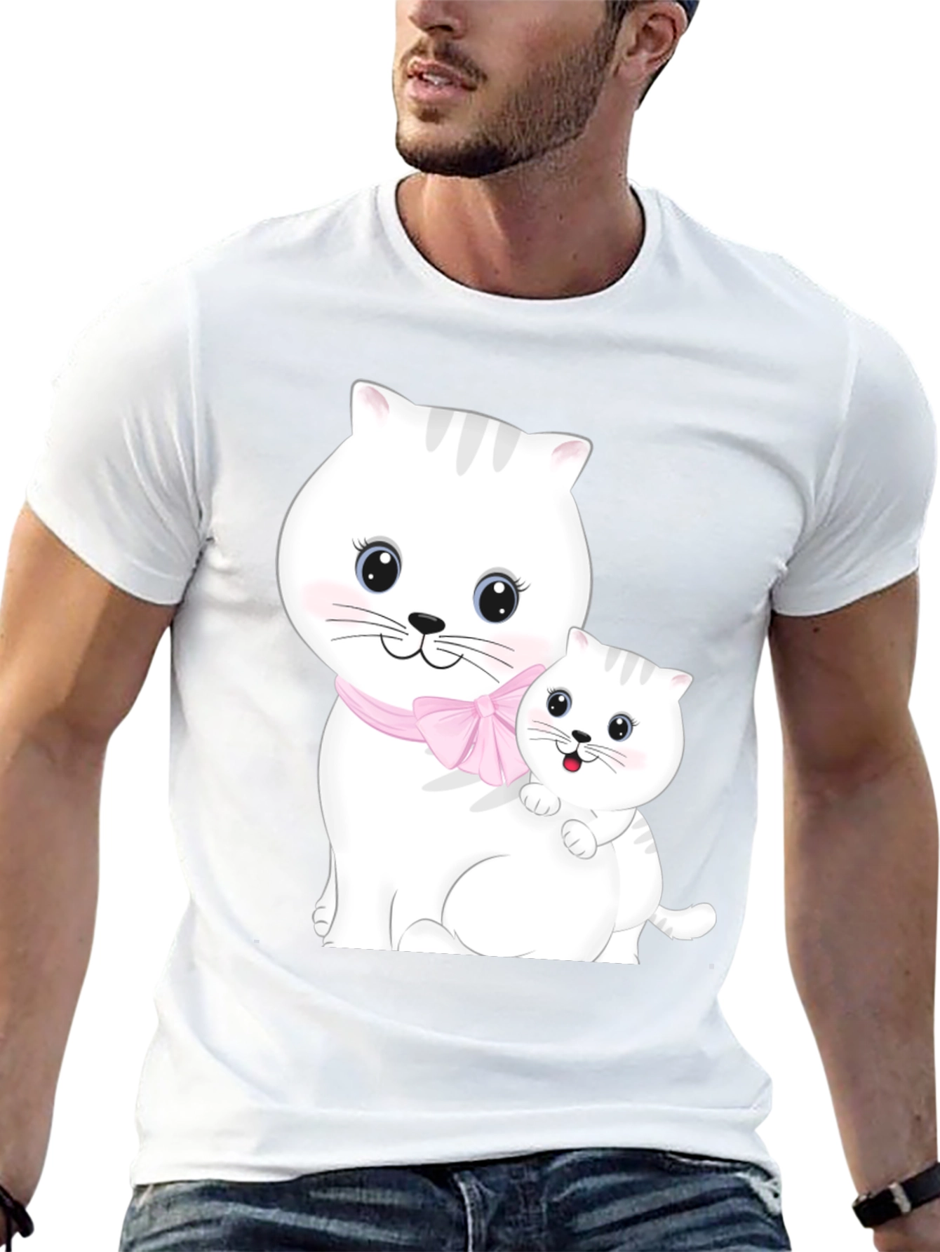 Camiseta Negra con Diseño de Gatos Adorables