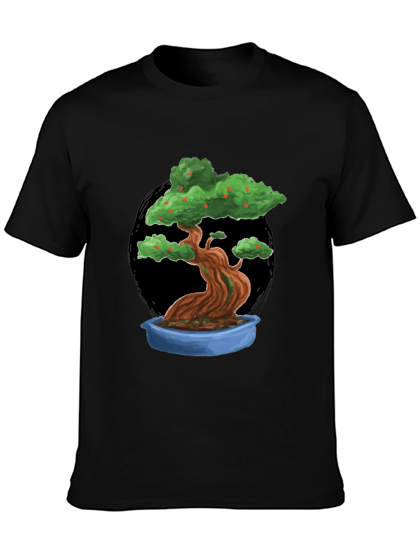 Camiseta Negra con Diseño de Bonsái Frutal