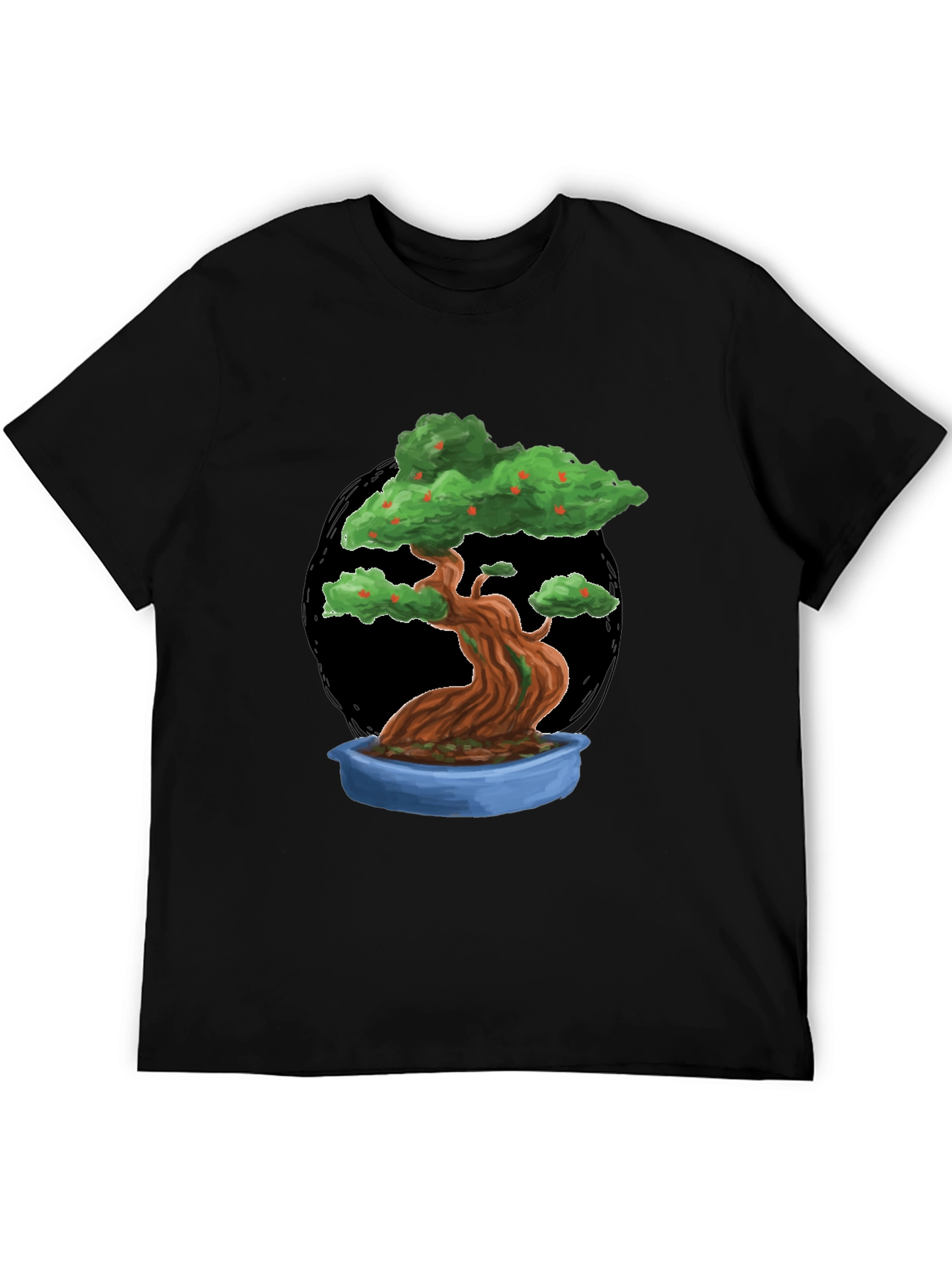 Camiseta Negra con Diseño de Bonsái Frutal