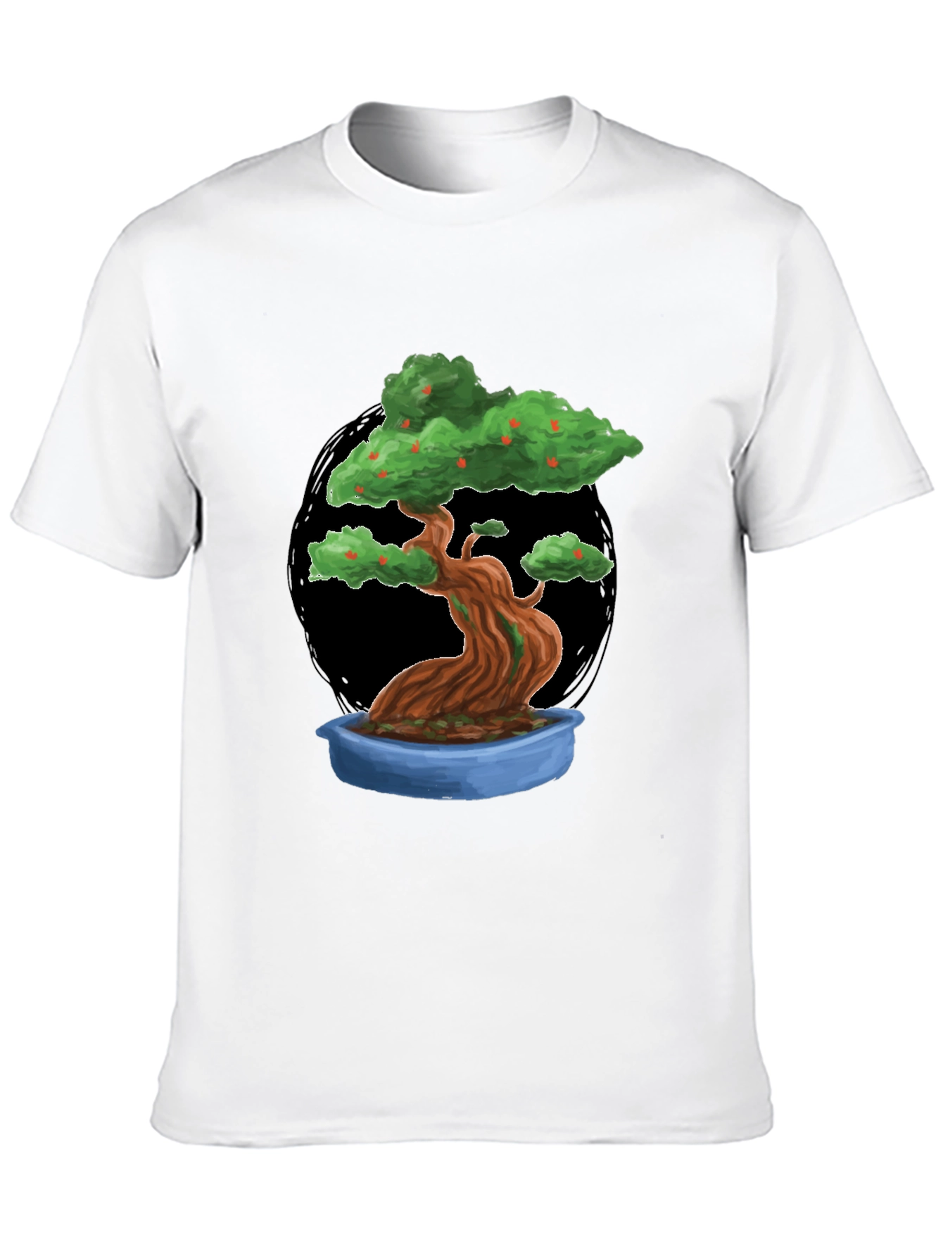 Camiseta Negra con Diseño de Bonsái Frutal