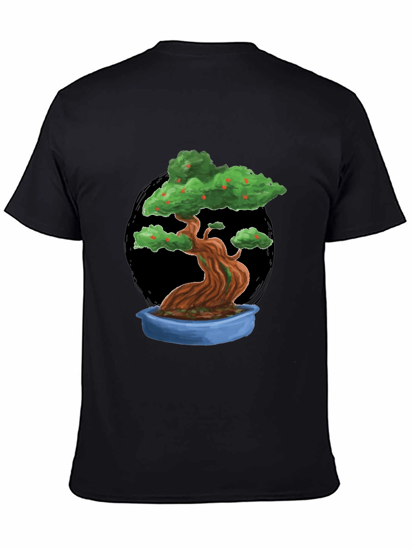 Camiseta Negra con Diseño de Bonsái Frutal