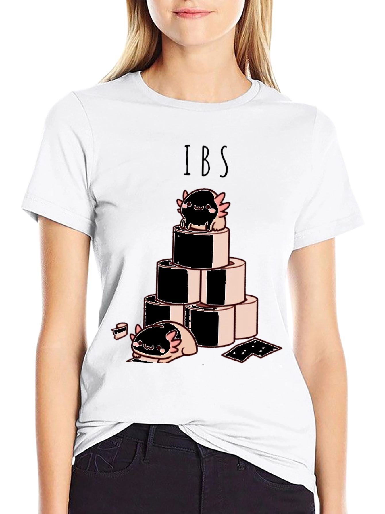 Camiseta Negra IBS con Dibujo Axolotl y Rollos