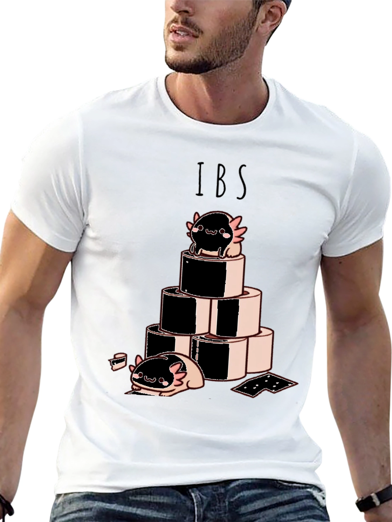 Camiseta Negra IBS con Dibujo Axolotl y Rollos