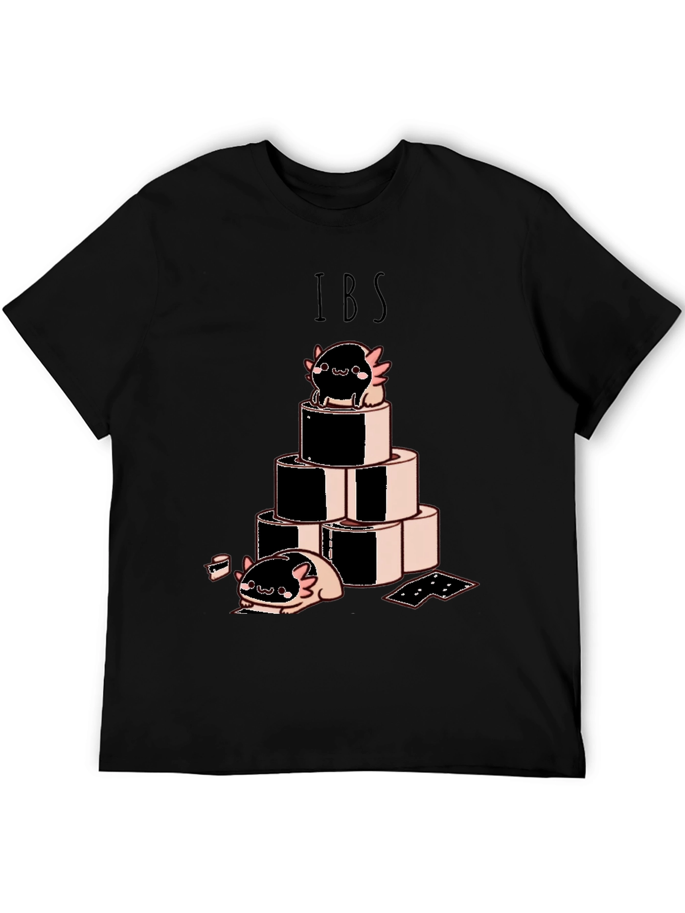Camiseta Negra IBS con Dibujo Axolotl y Rollos