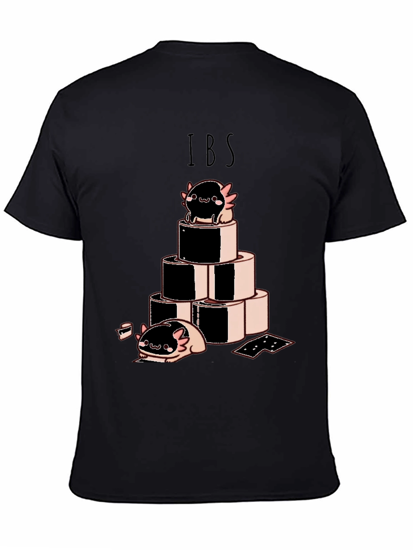 Camiseta Negra IBS con Dibujo Axolotl y Rollos