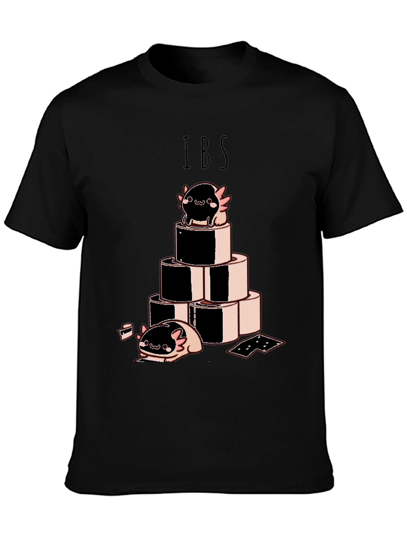 Camiseta Negra IBS con Dibujo Axolotl y Rollos