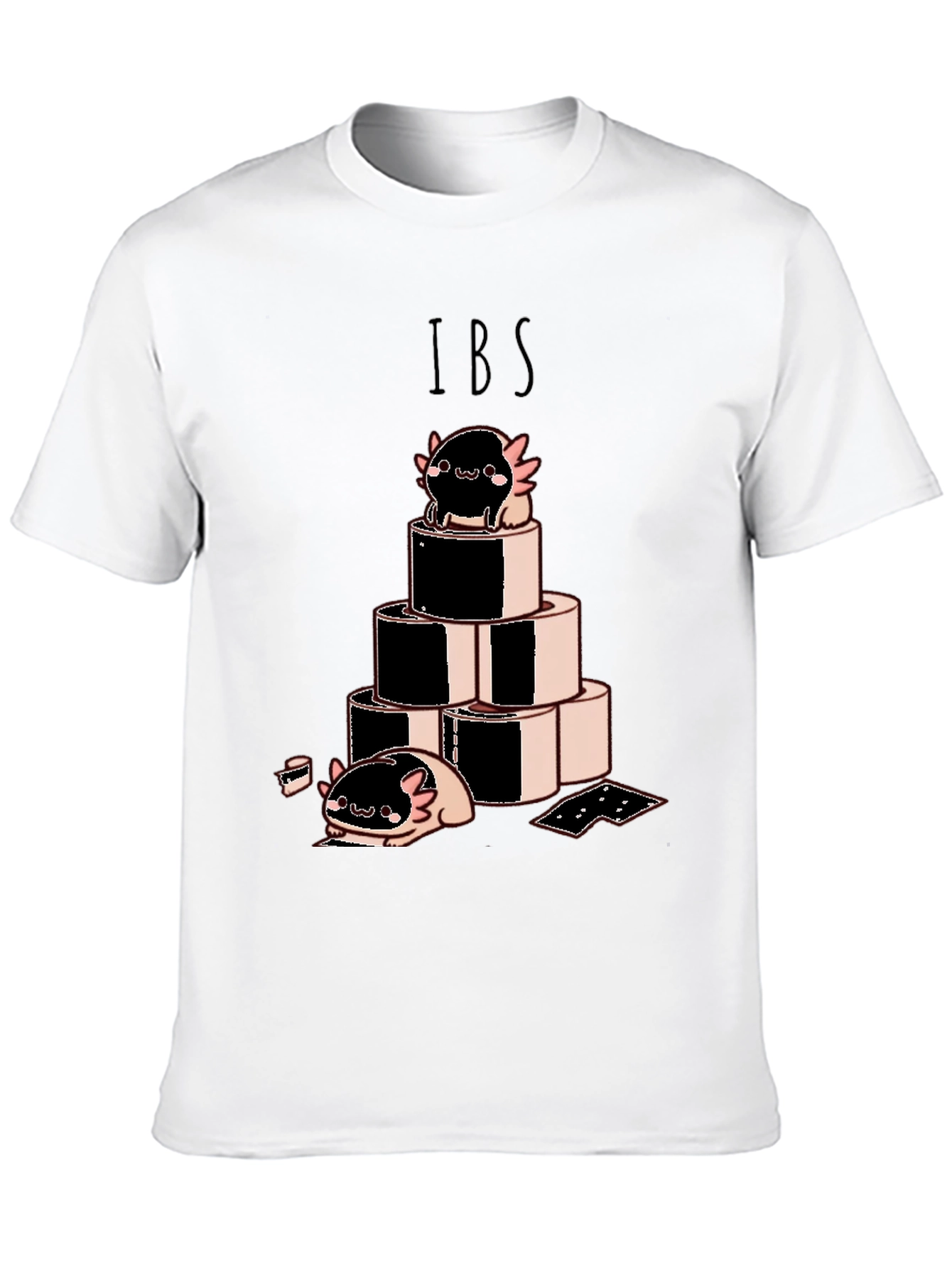 Camiseta Negra IBS con Dibujo Axolotl y Rollos