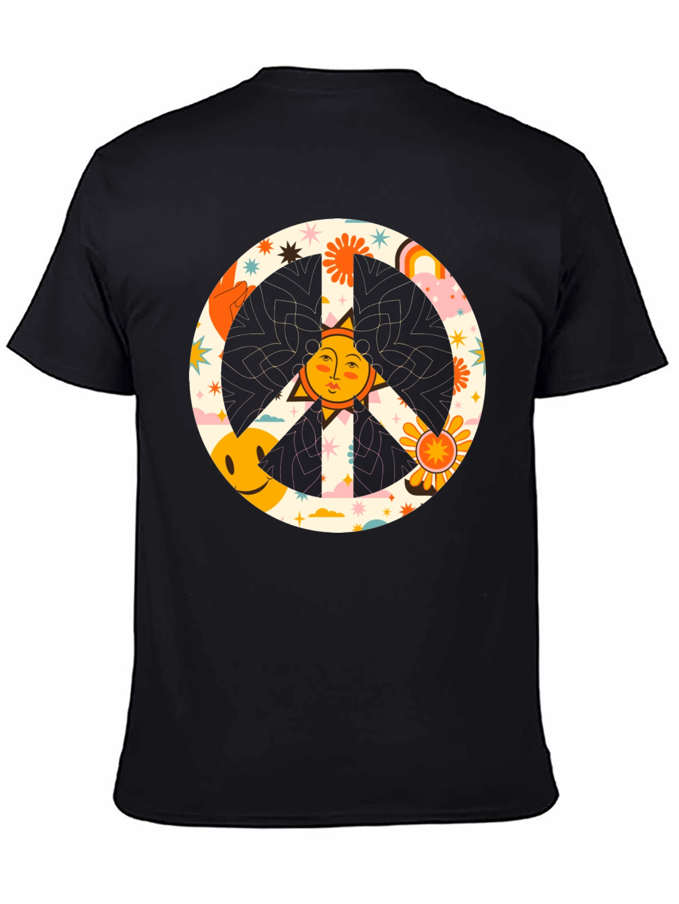 Camiseta Negra Hippie con Símbolo de la Paz