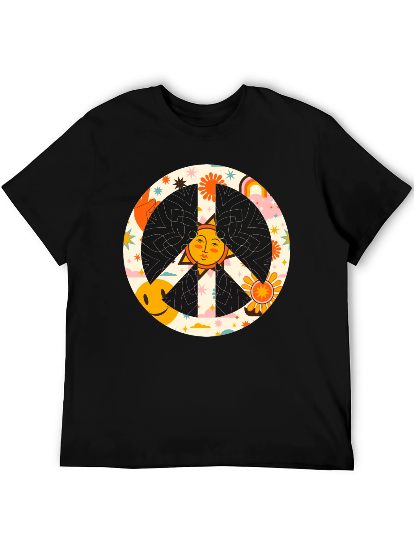 Camiseta Negra Hippie con Símbolo de la Paz