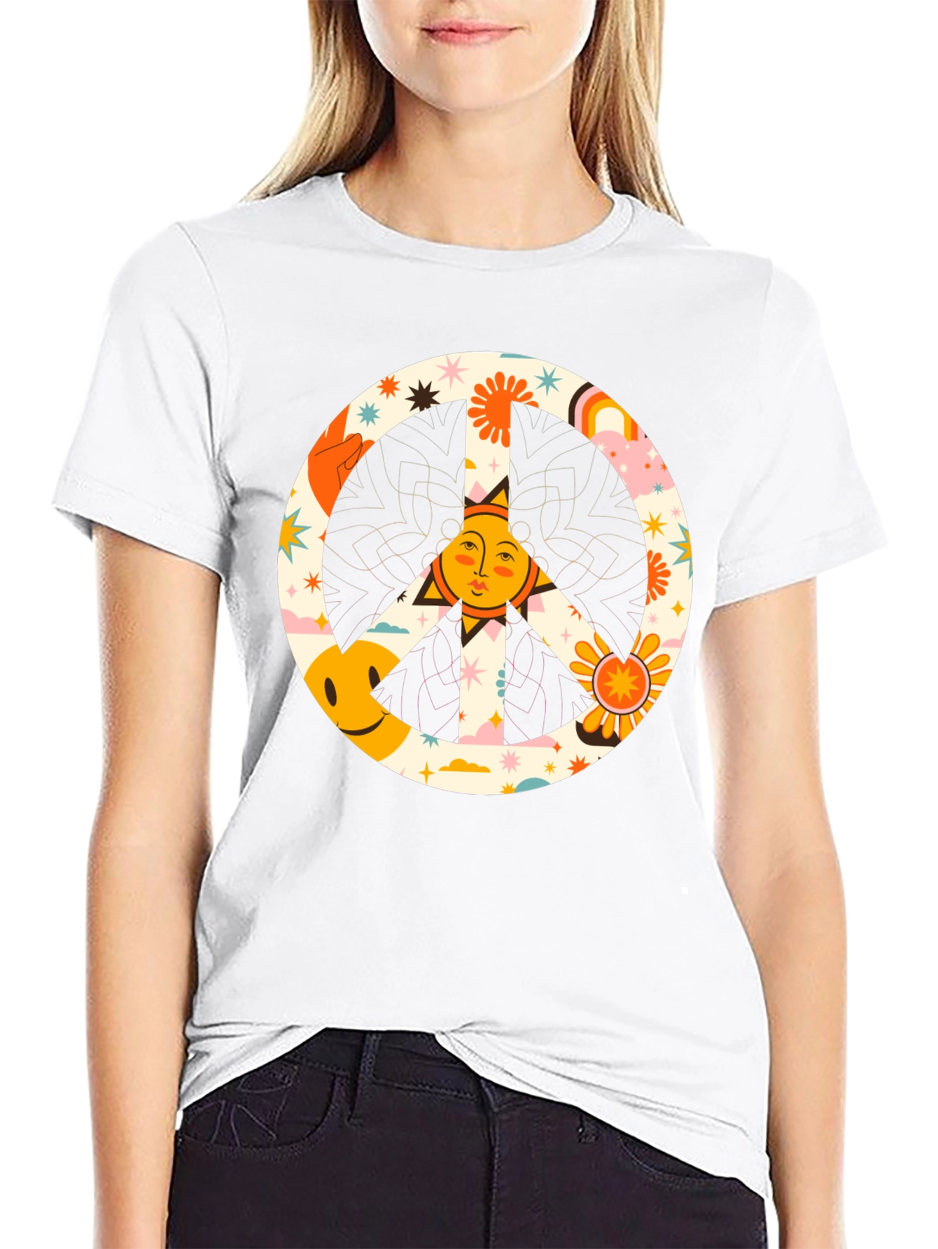 Camiseta Negra Hippie con Símbolo de la Paz