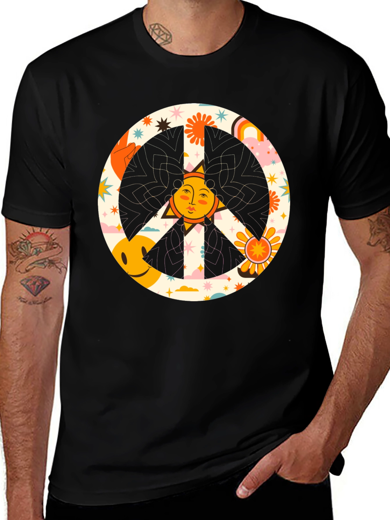 Camiseta Negra Hippie con Símbolo de la Paz