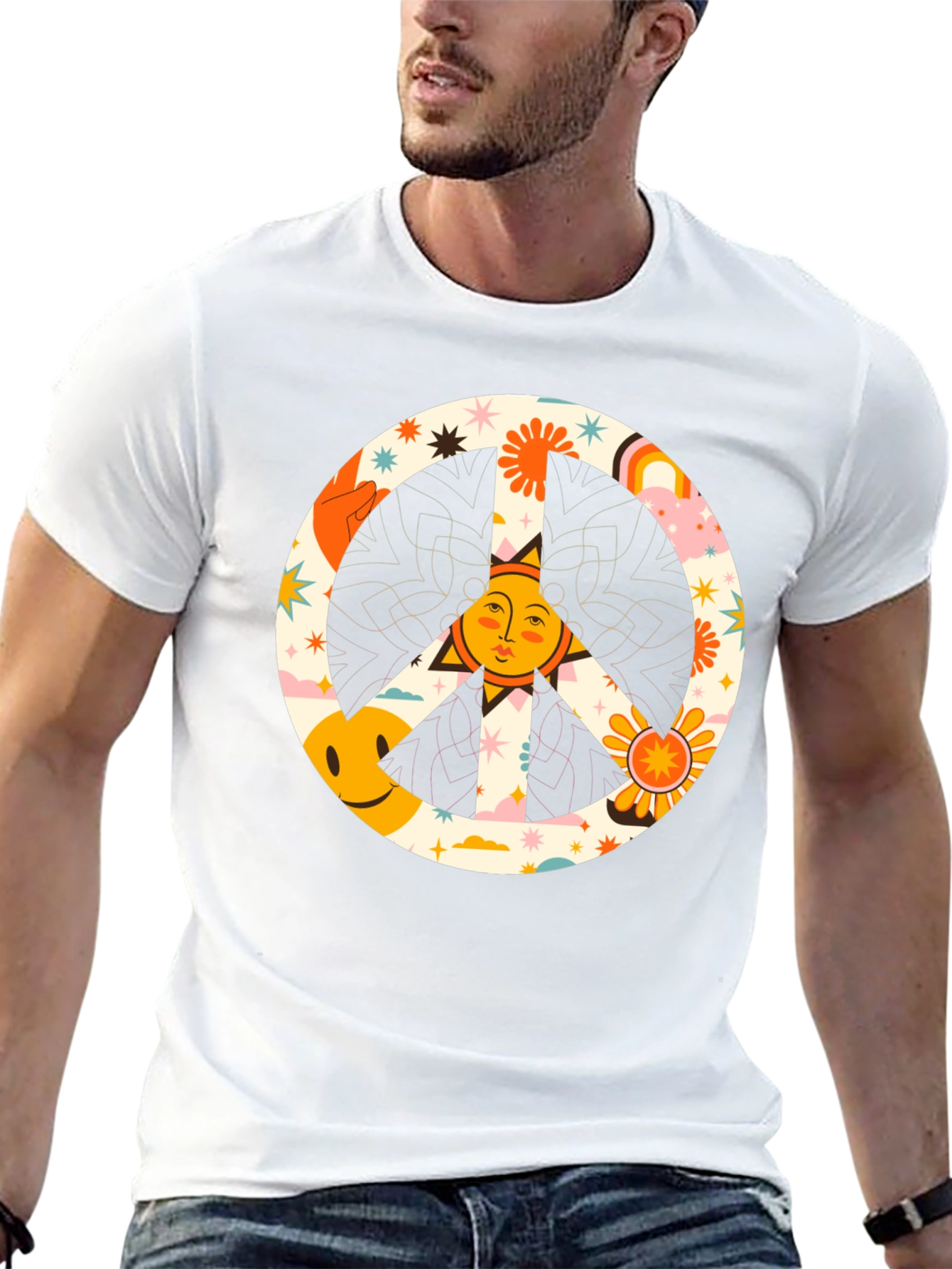 Camiseta Negra Hippie con Símbolo de la Paz