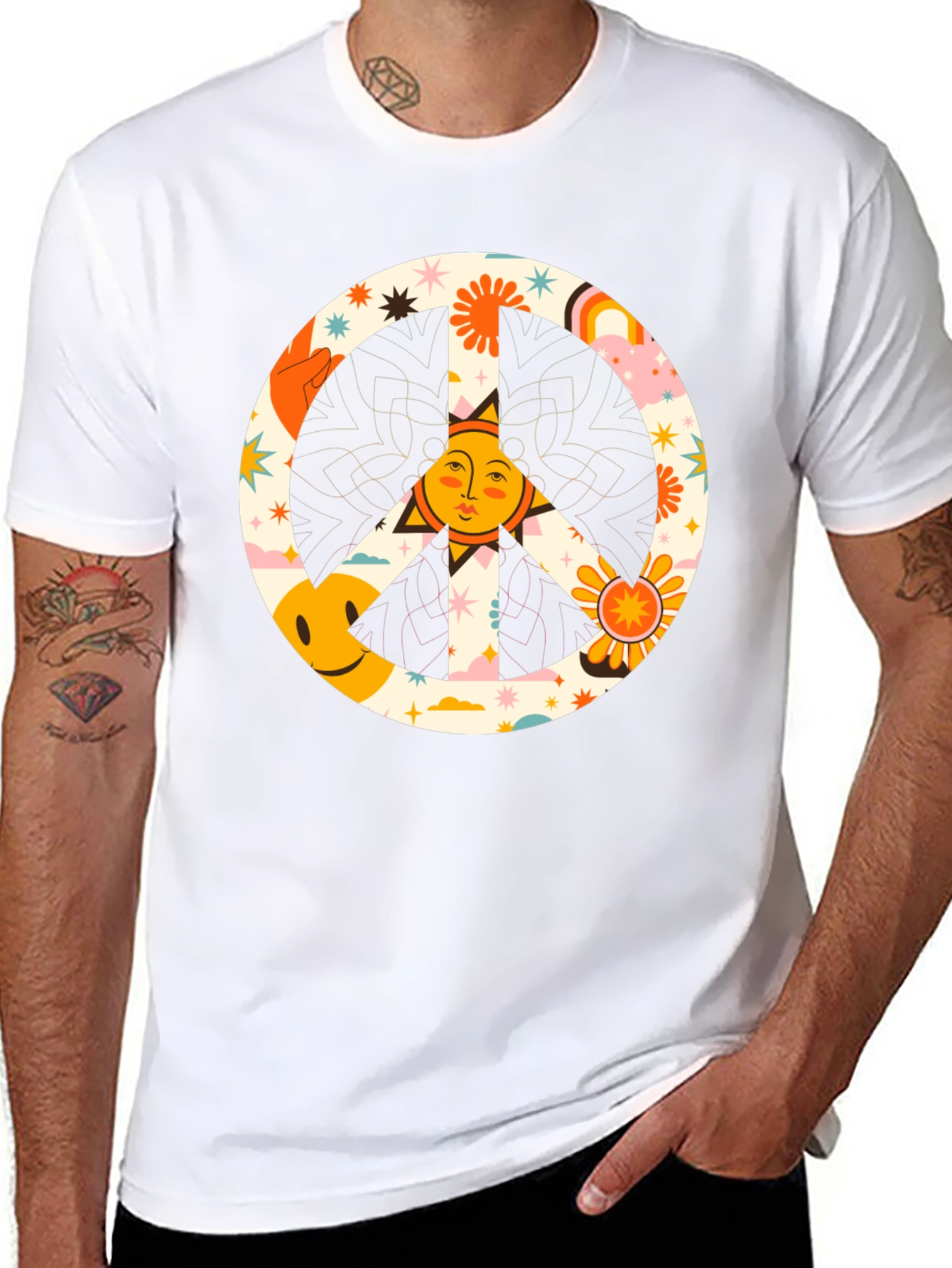 Camiseta Negra Hippie con Símbolo de la Paz