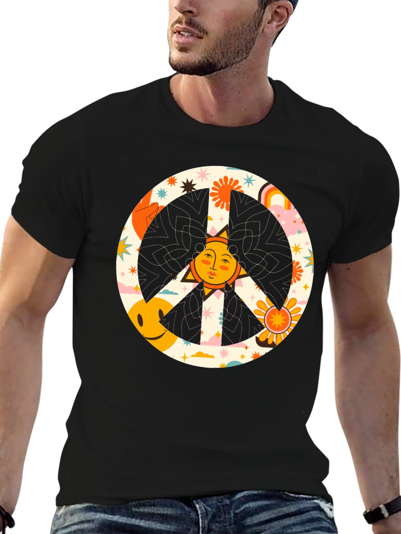 Camiseta Negra Hippie con Símbolo de la Paz