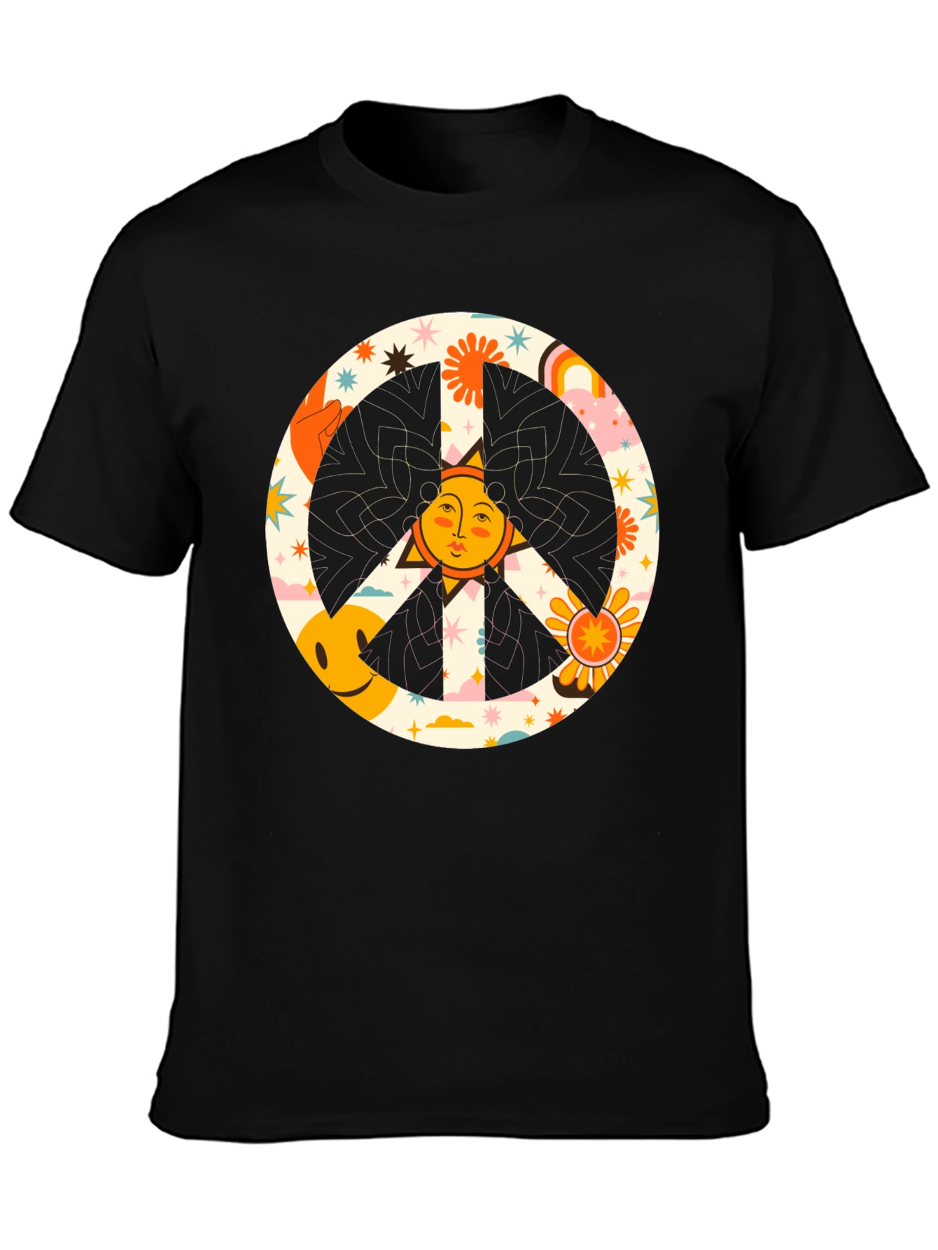 Camiseta Negra Hippie con Símbolo de la Paz
