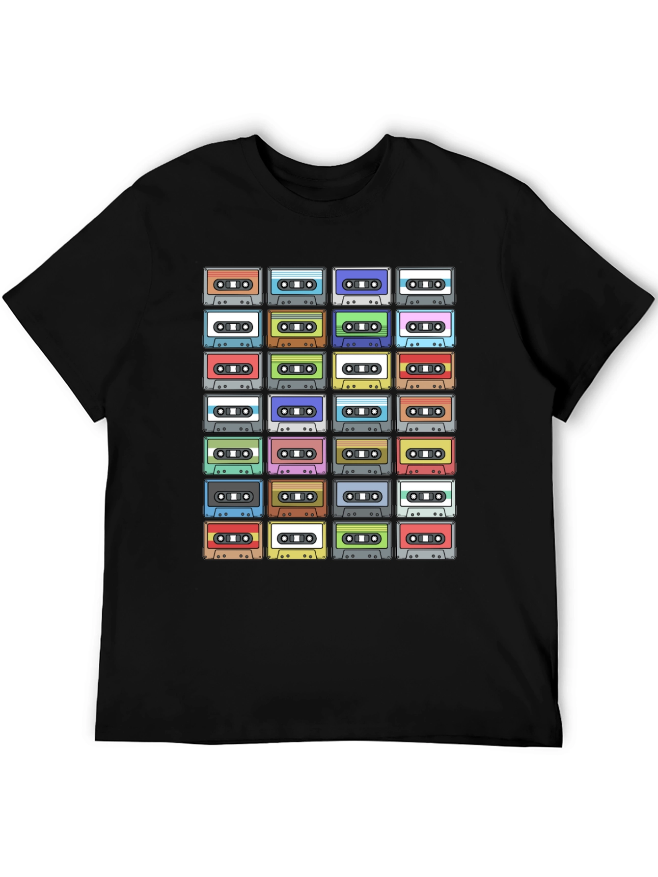 Camiseta Negra con Diseño de Cassettes Retro