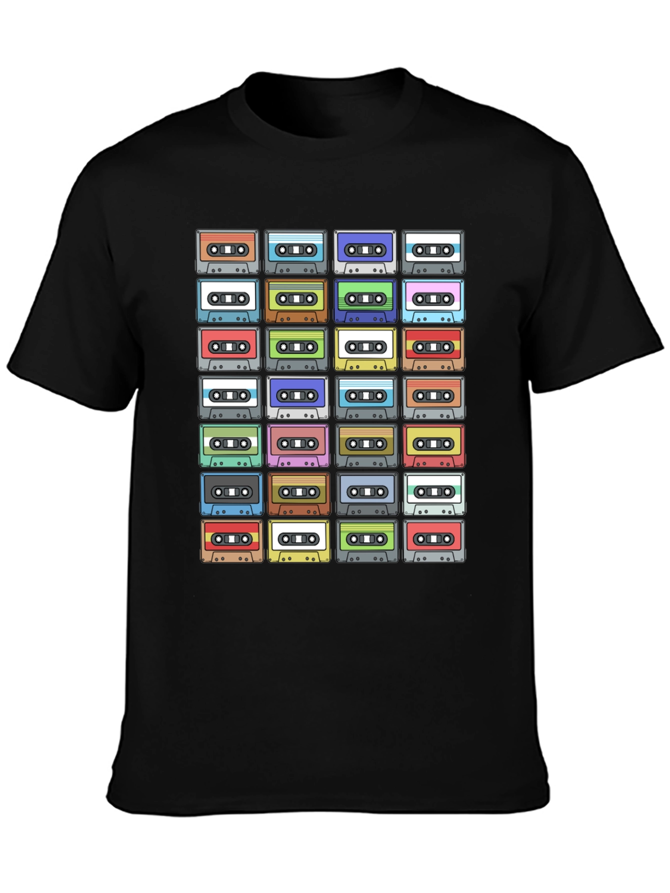 Camiseta Negra con Diseño de Cassettes Retro