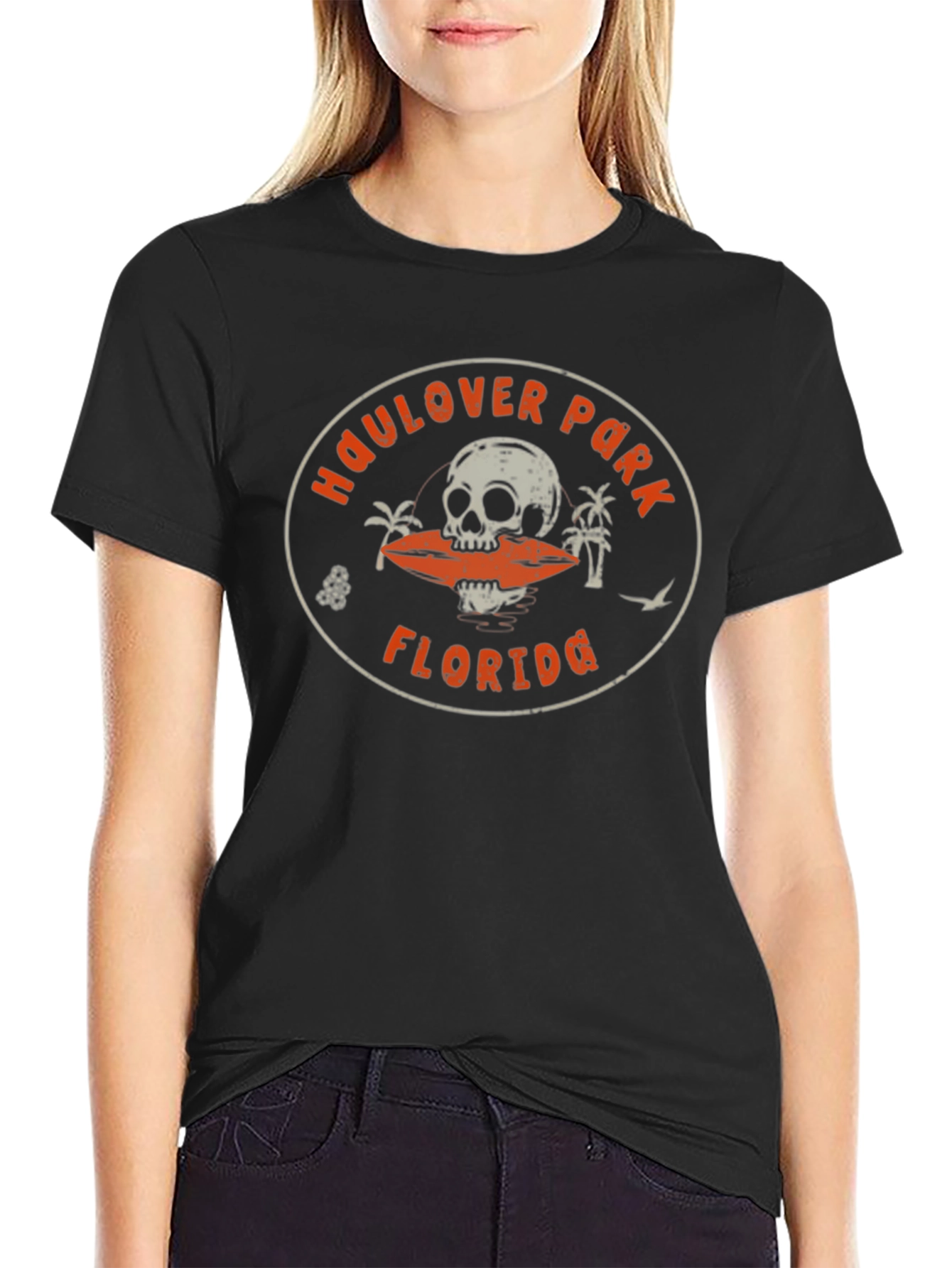 Camiseta Negra Haulover Park Florida Cráneo Surf