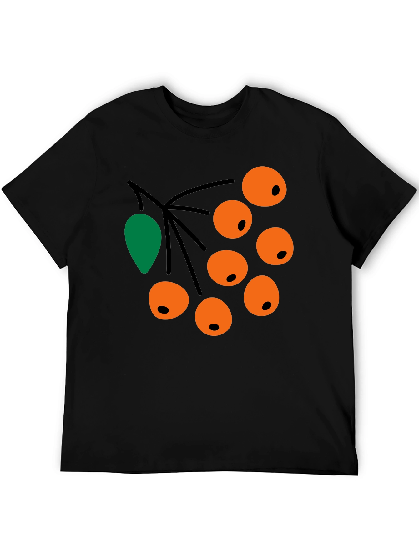 Camiseta Negra con Diseño de Bayas Naranja
