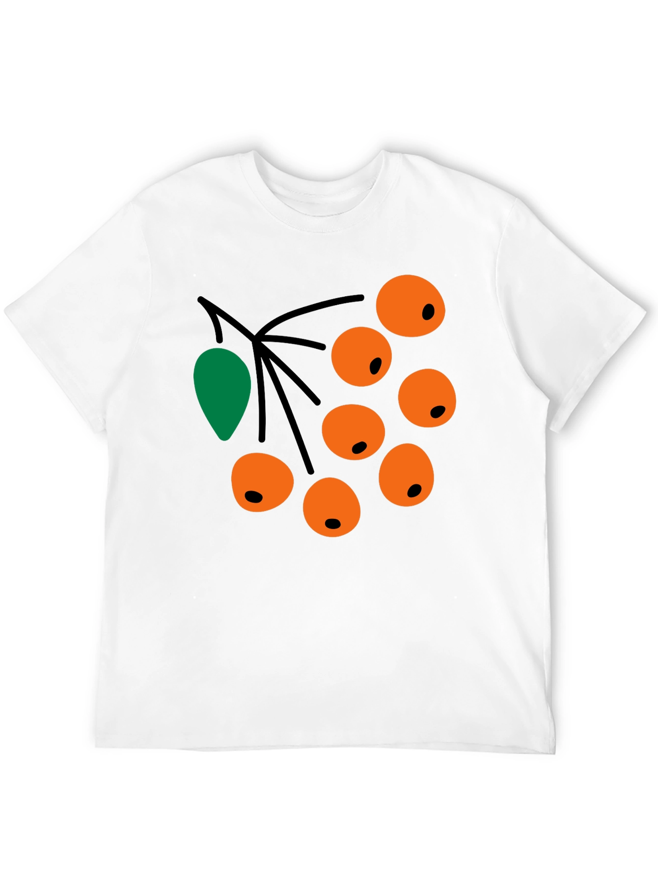 Camiseta Negra con Diseño de Bayas Naranja