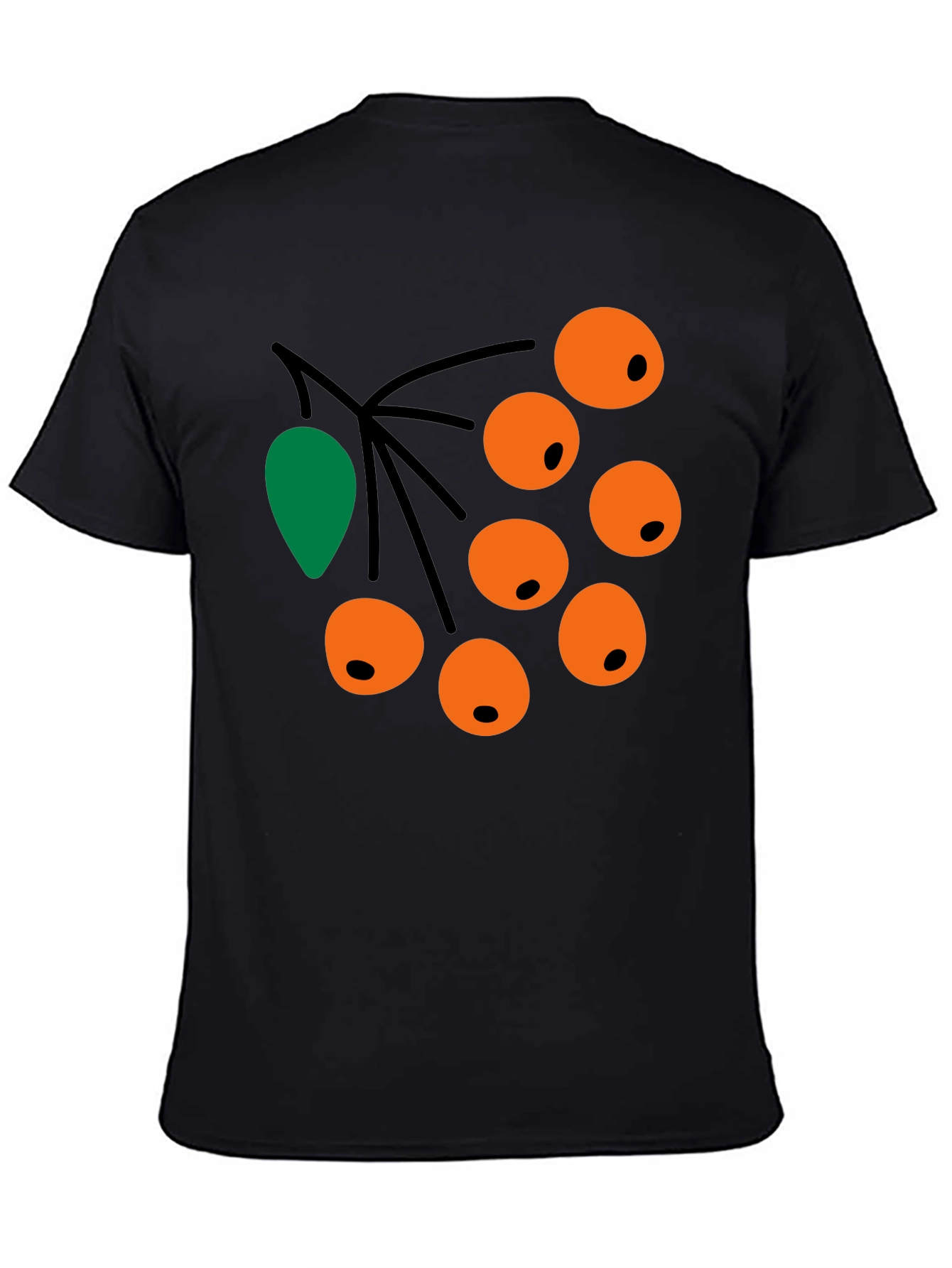 Camiseta Negra con Diseño de Bayas Naranja