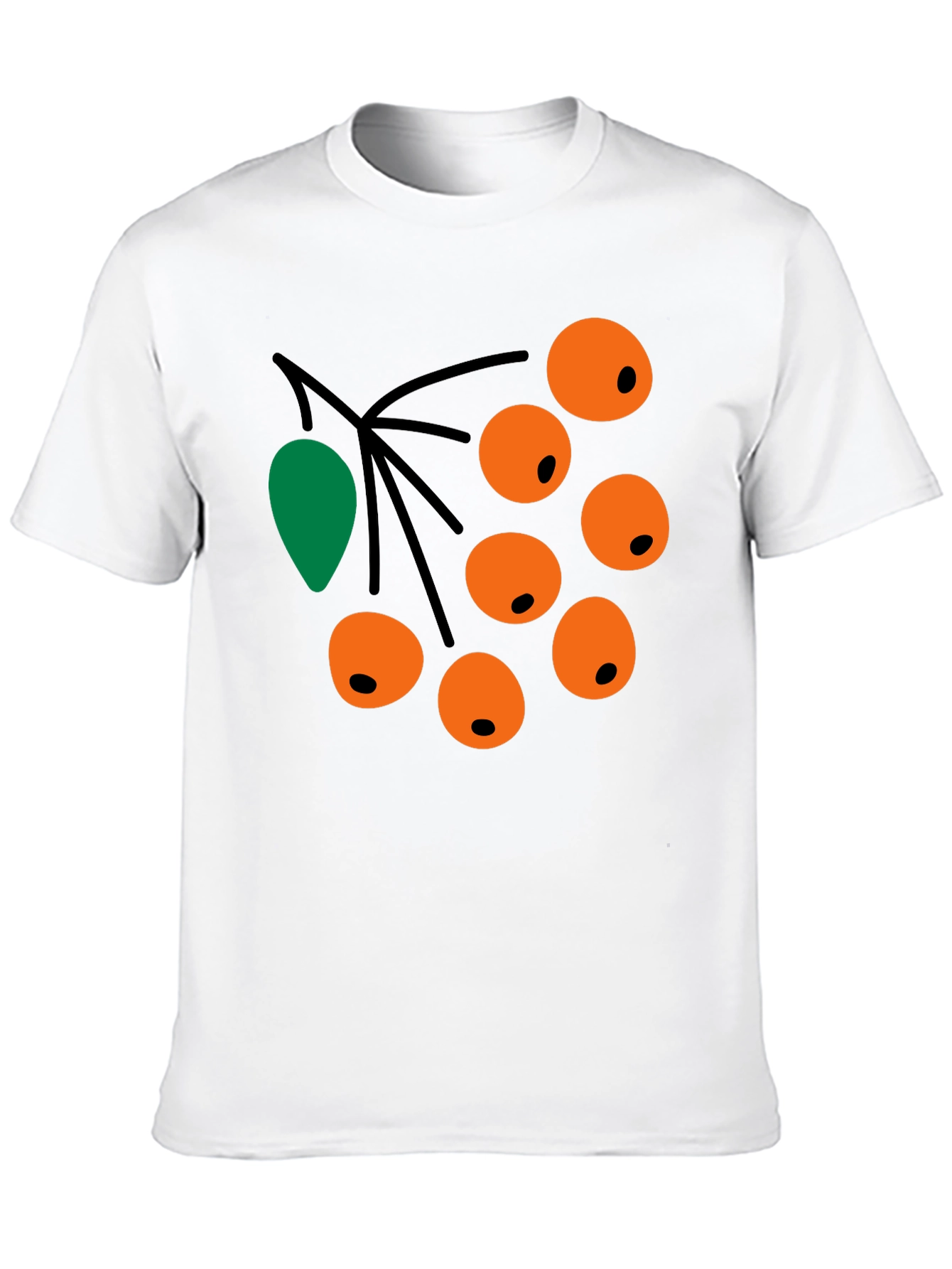 Camiseta Negra con Diseño de Bayas Naranja