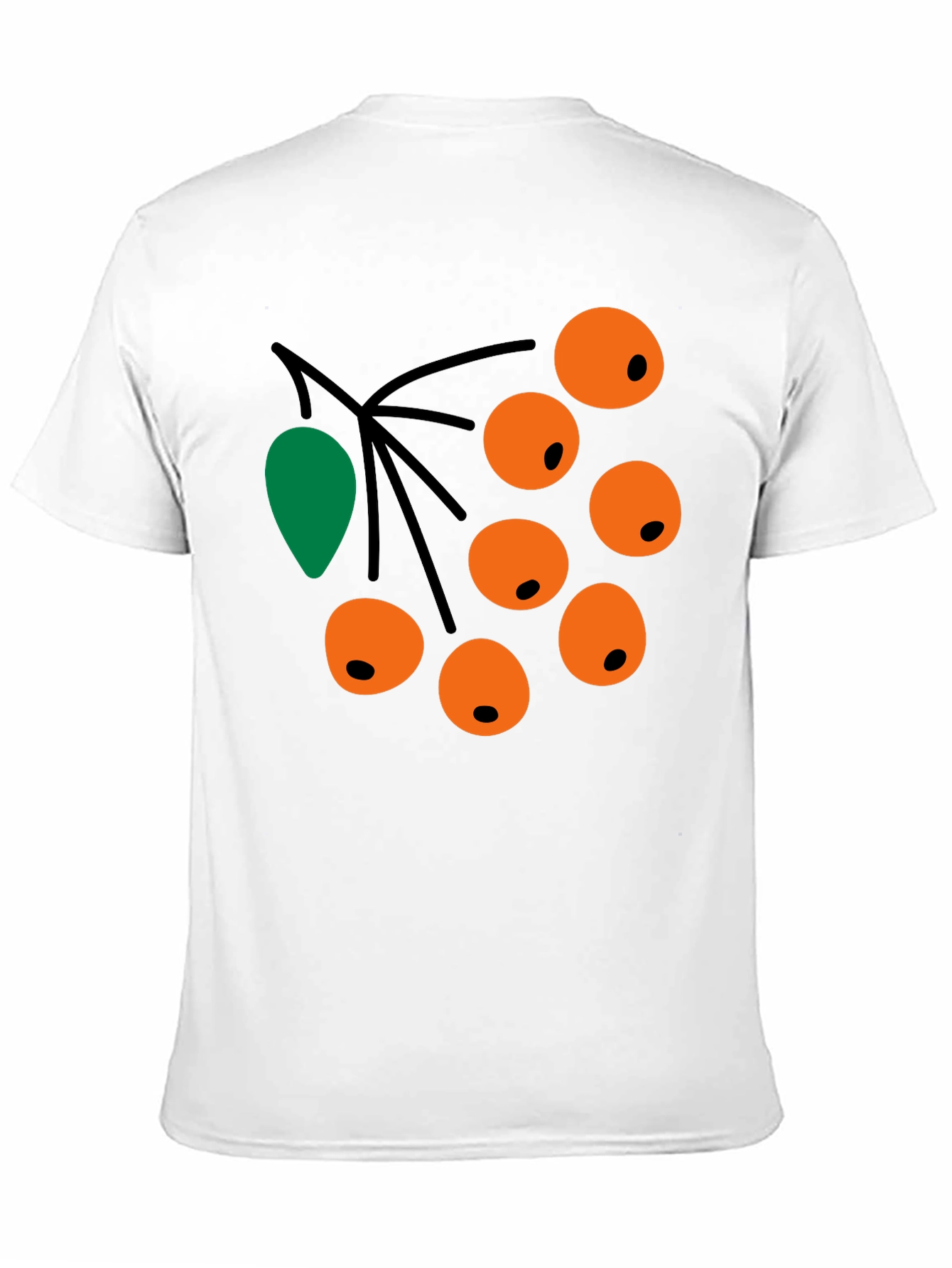 Camiseta Negra con Diseño de Bayas Naranja