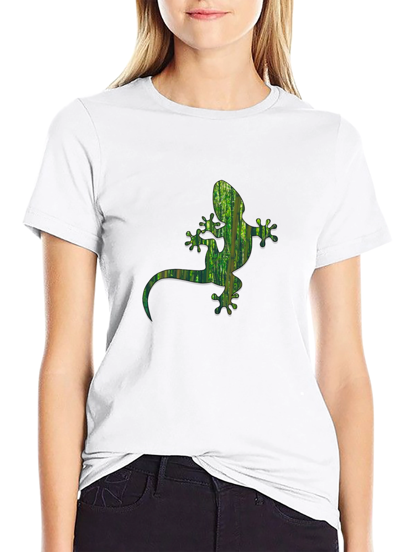 Camiseta Negra con Diseño de Gecko Verde
