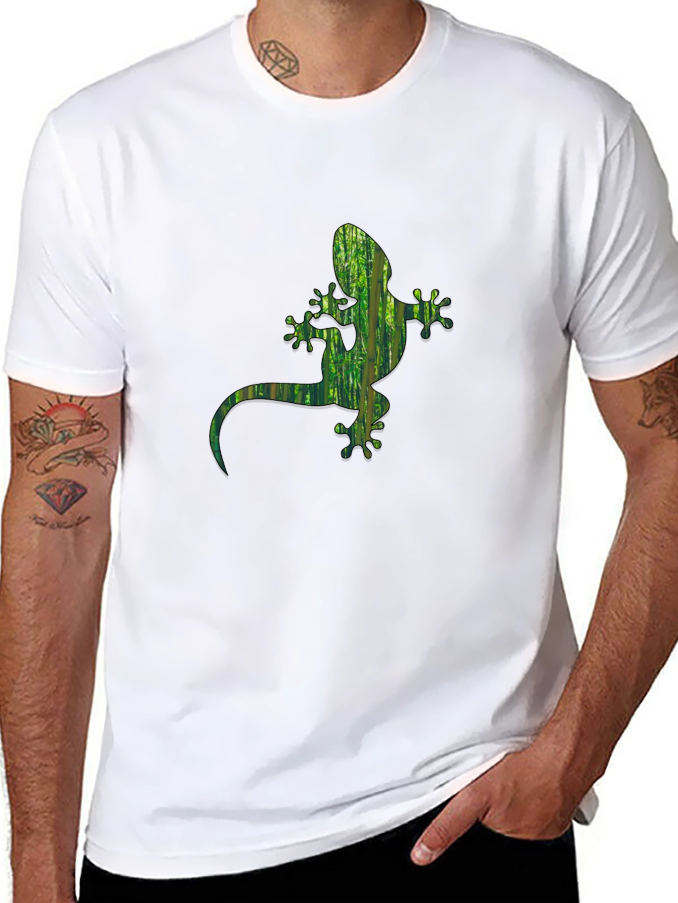 Camiseta Negra con Diseño de Gecko Verde