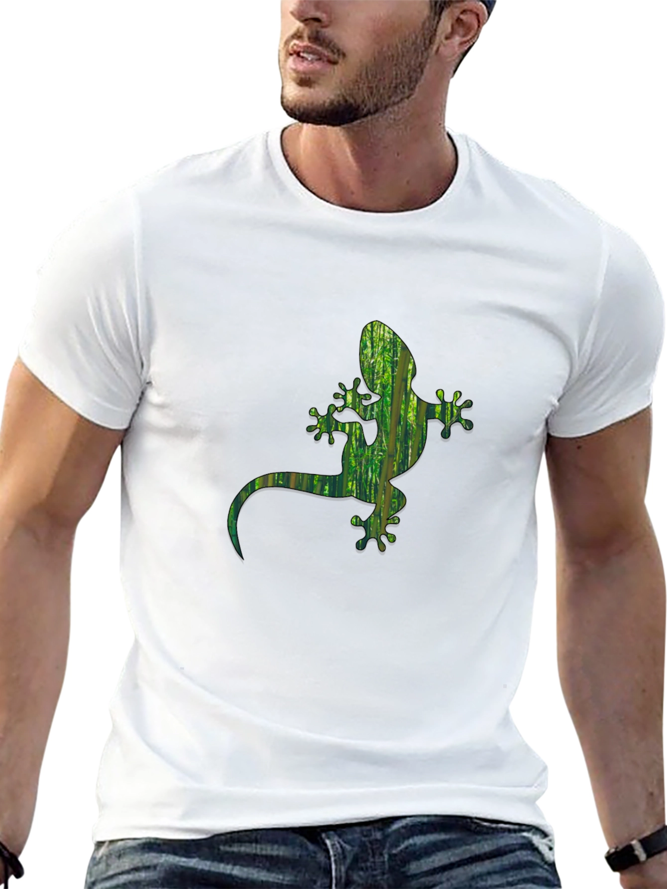 Camiseta Negra con Diseño de Gecko Verde