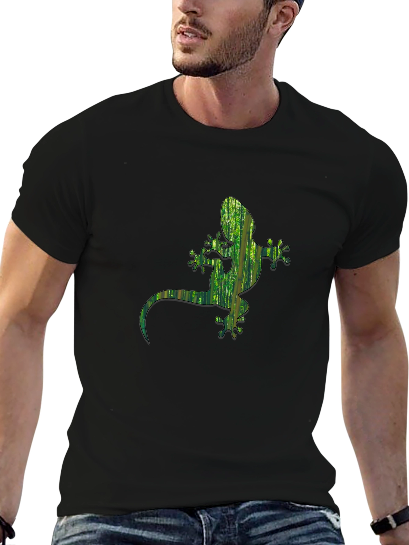 Camiseta Negra con Diseño de Gecko Verde