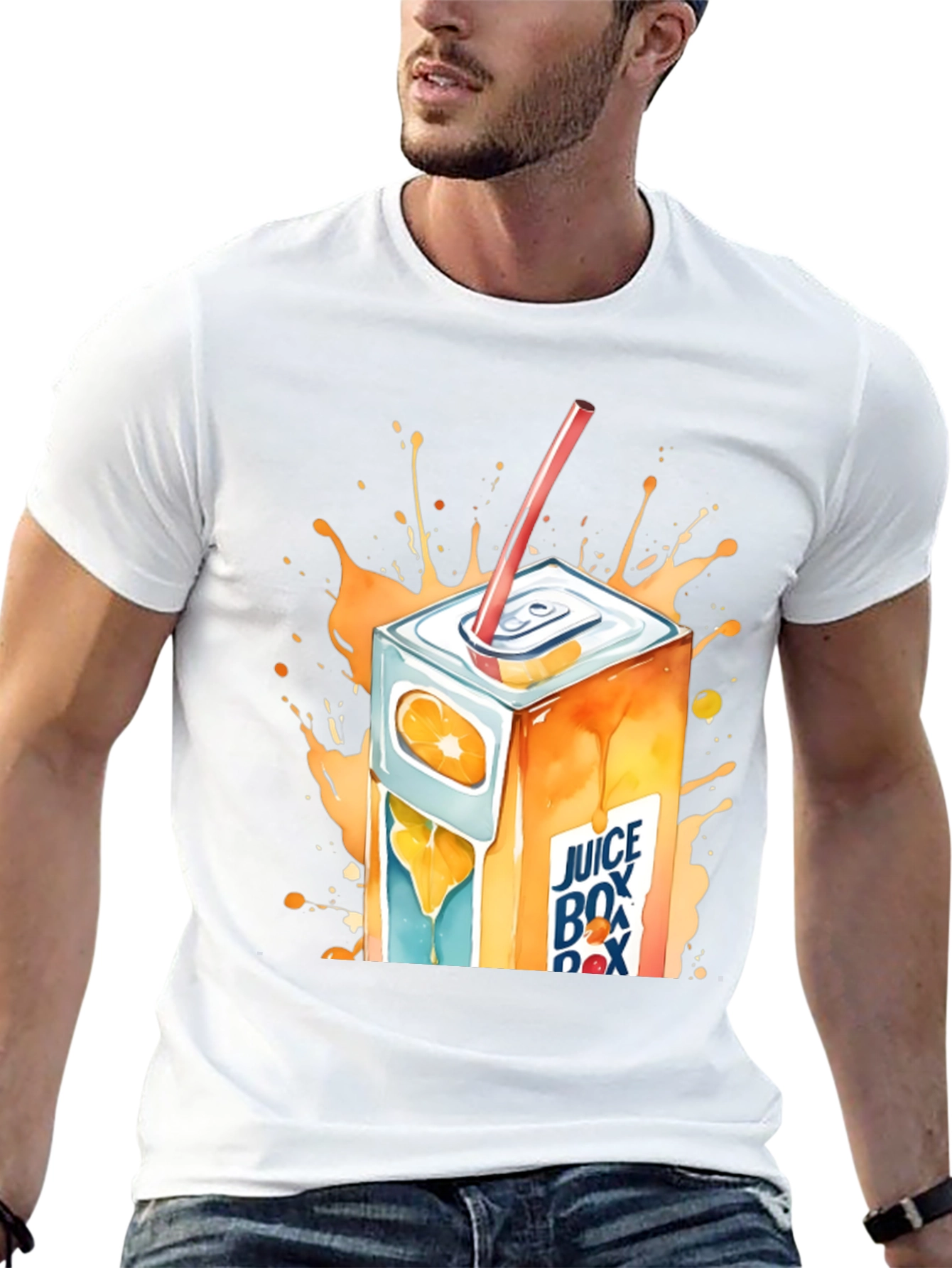 Camiseta Negra con Diseño de Caja de Jugo