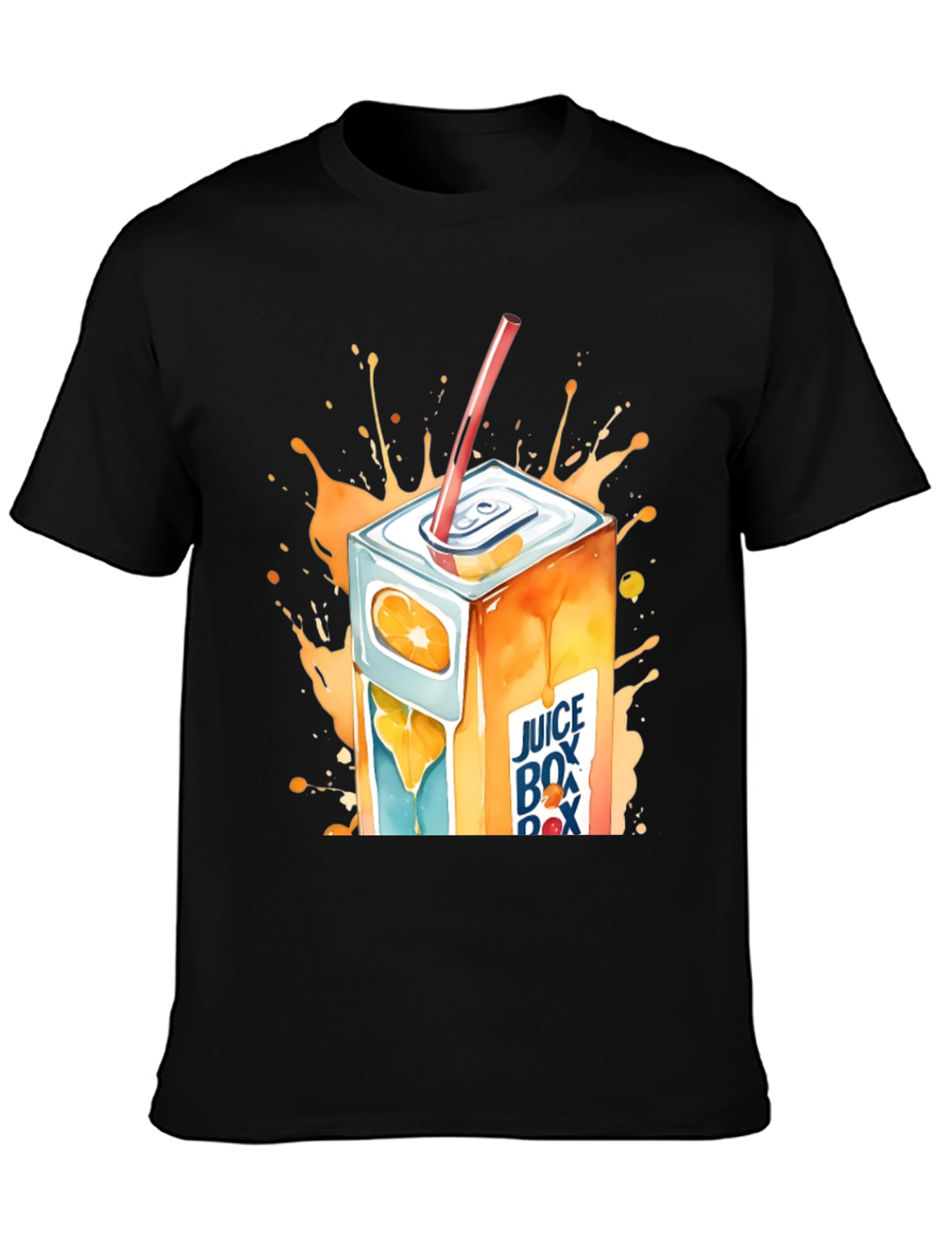 Camiseta Negra con Diseño de Caja de Jugo