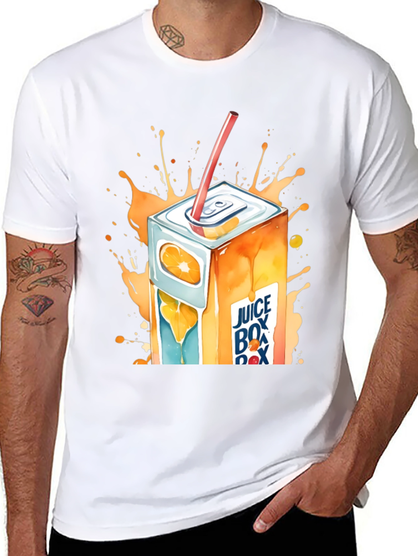 Camiseta Negra con Diseño de Caja de Jugo