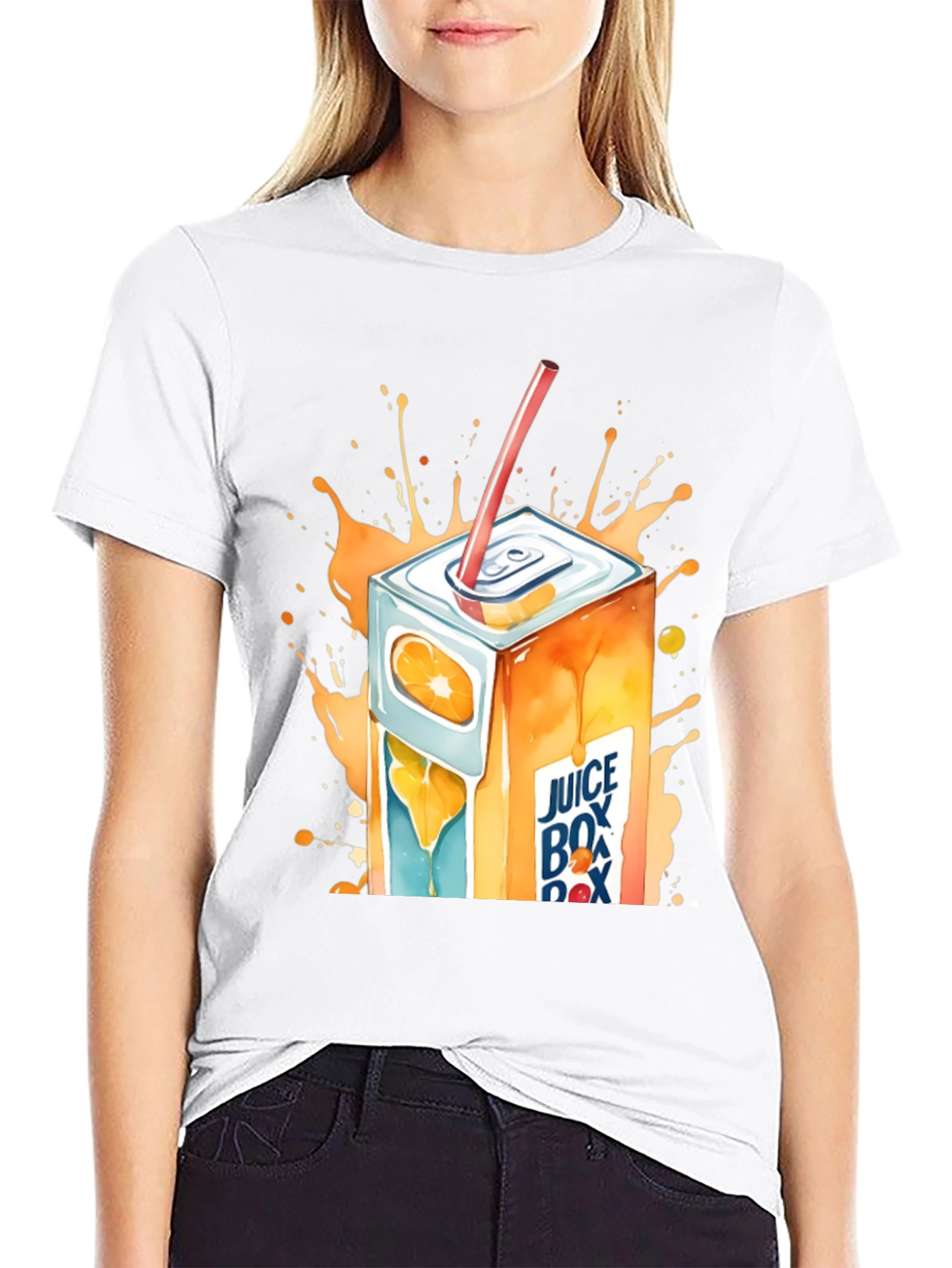 Camiseta Negra con Diseño de Caja de Jugo