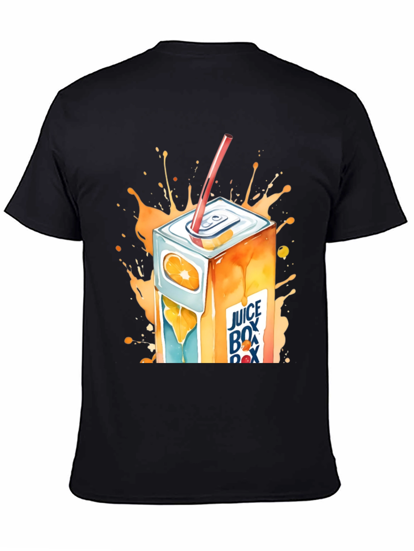 Camiseta Negra con Diseño de Caja de Jugo