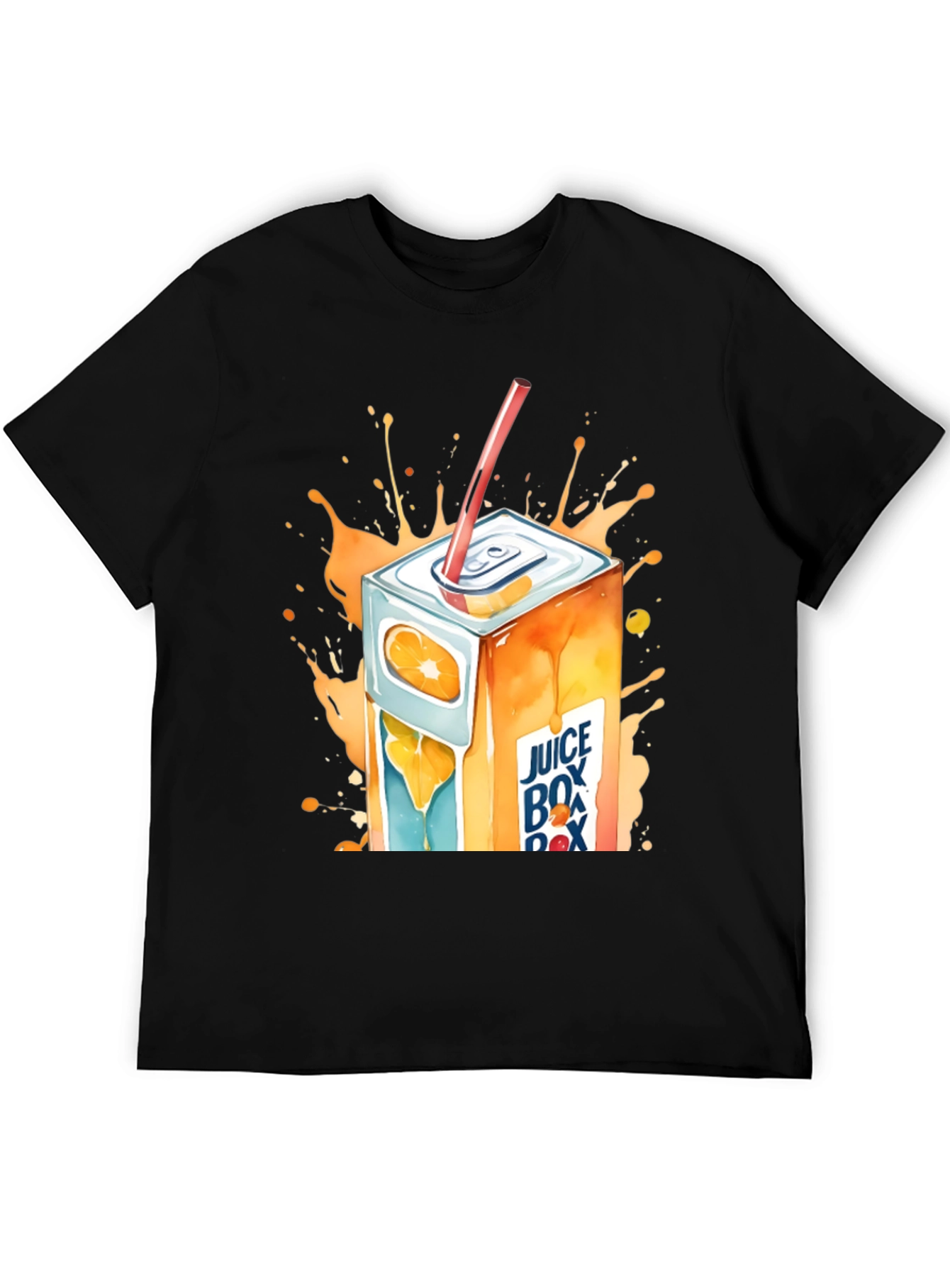 Camiseta Negra con Diseño de Caja de Jugo