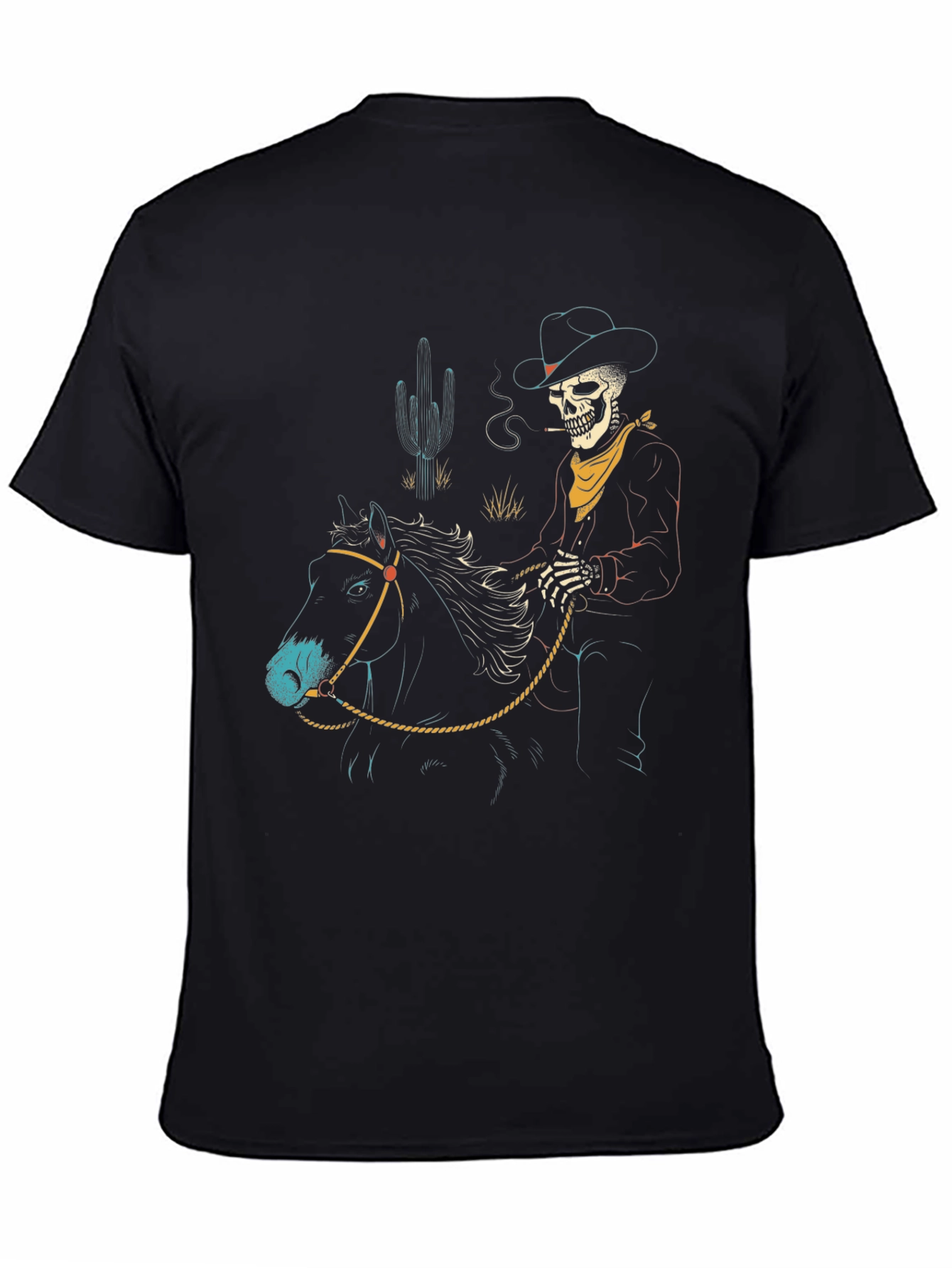 Camiseta Negra Vaquero Esqueleto a Caballo