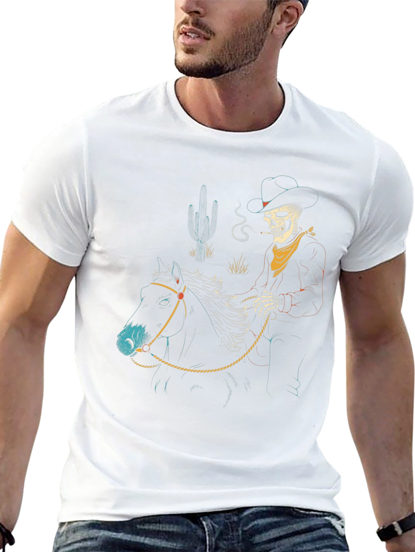 Camiseta Negra Vaquero Esqueleto a Caballo