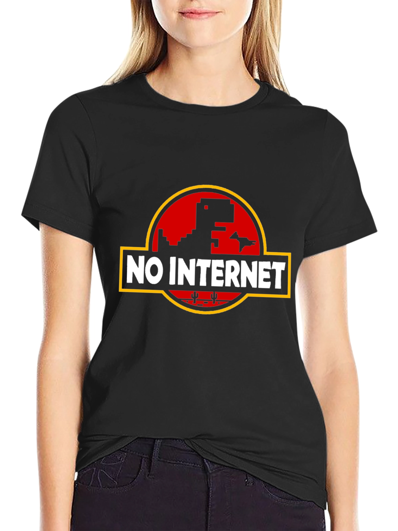 Camiseta Negra Sin Internet con Diseño Retro