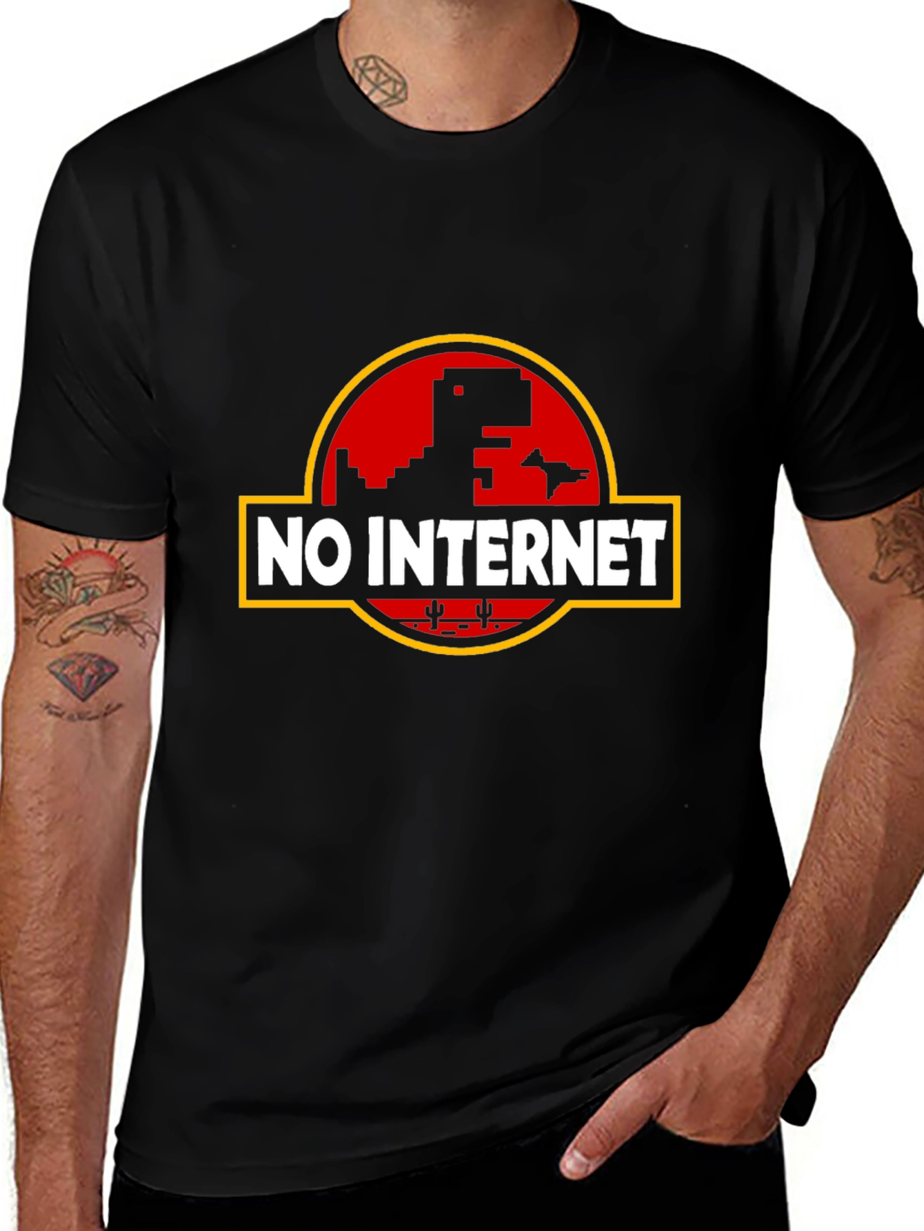 Camiseta Negra Sin Internet con Diseño Retro