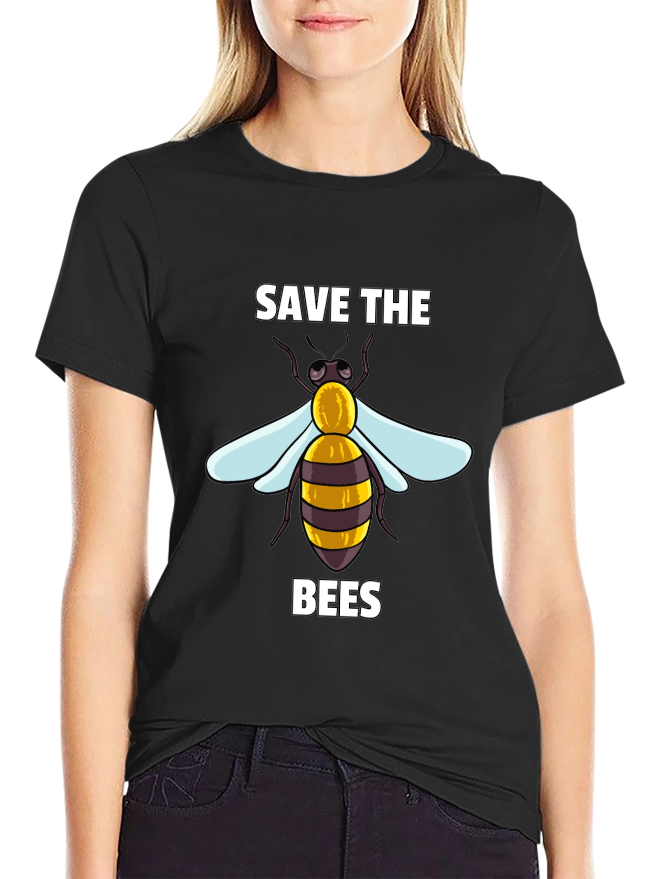 Camiseta Negra Save The Bees con Diseño de Abeja