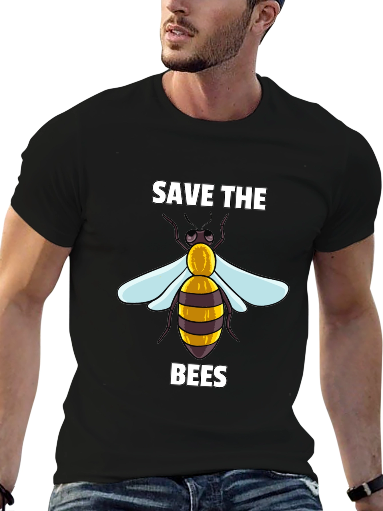 Camiseta Negra Save The Bees con Diseño de Abeja