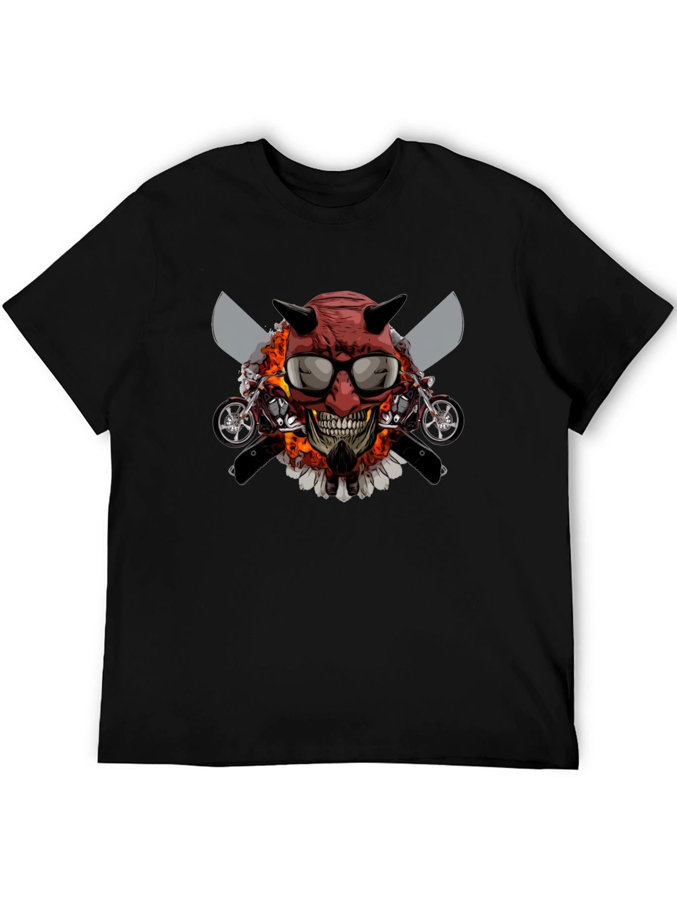 Camiseta Negra con Diseño de Calavera Motera