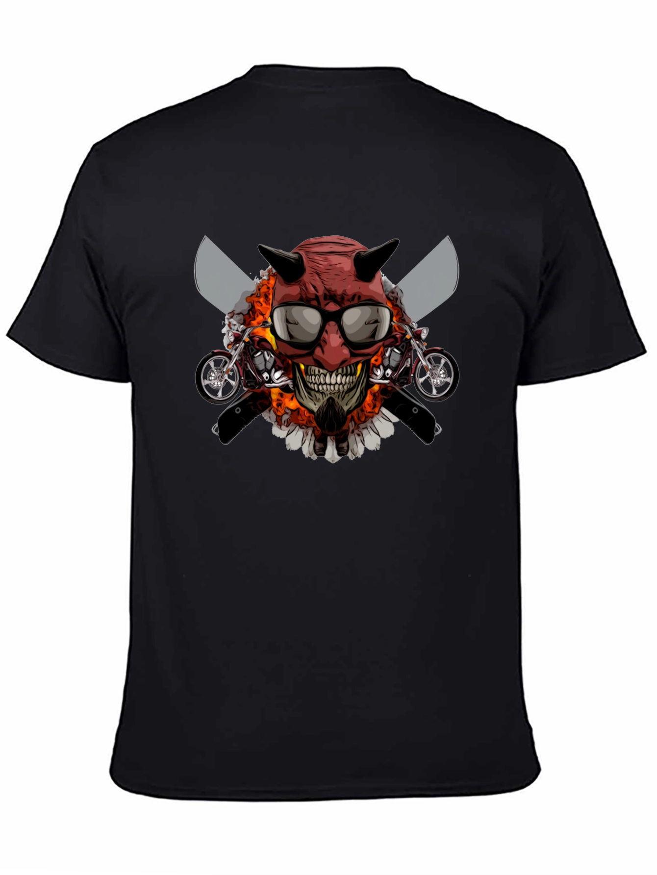 Camiseta Negra con Diseño de Calavera Motera