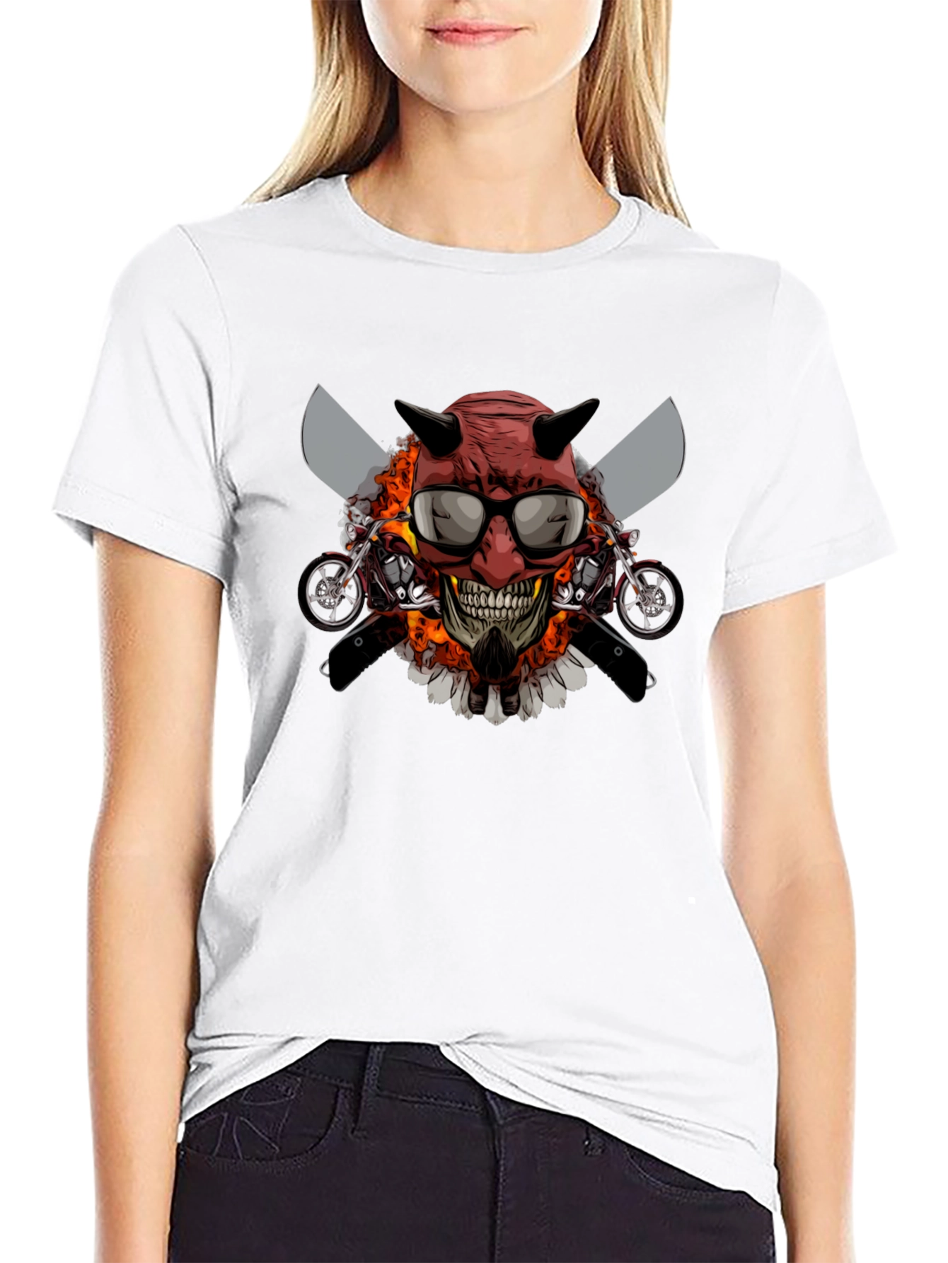 Camiseta Negra con Diseño de Calavera Motera