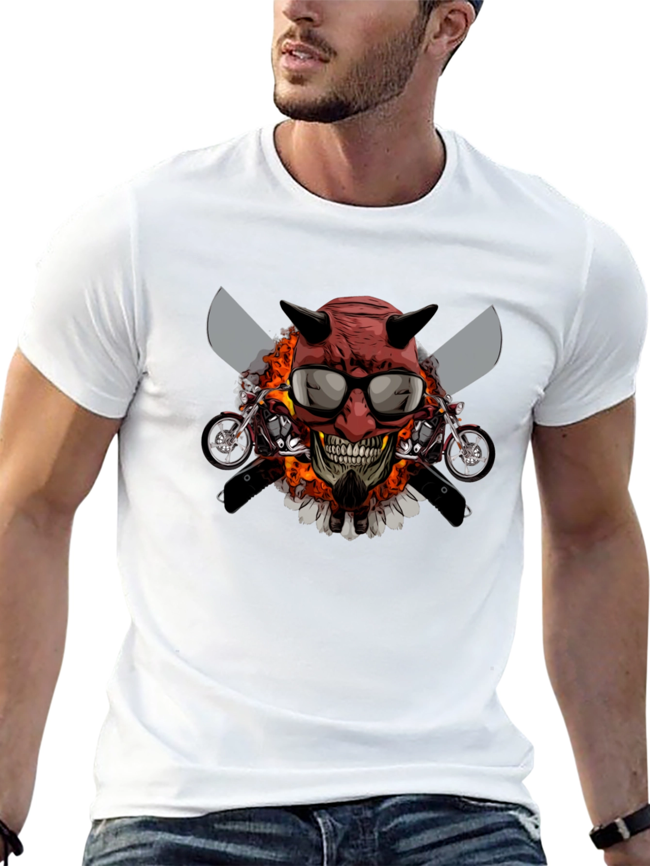 Camiseta Negra con Diseño de Calavera Motera